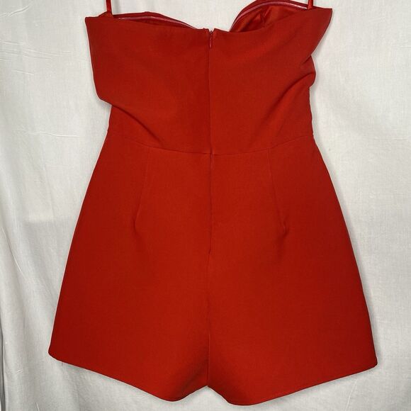 She + Sky Strapless Romper Sz S Red Lined Pockets Shorts Fitted Pinup Rockabilly - Picture 2 of 10